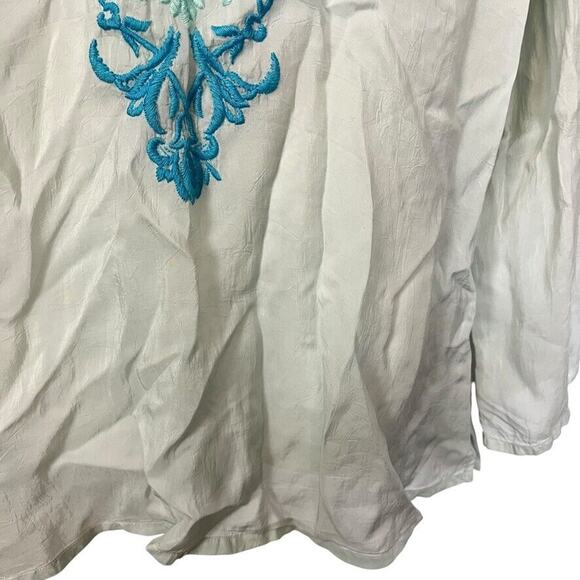 Johnny Was Womens Sheer Blue Floral Embroidered V-Neck Tunic Top Shirt Beachy M - Picture 7 of 16
